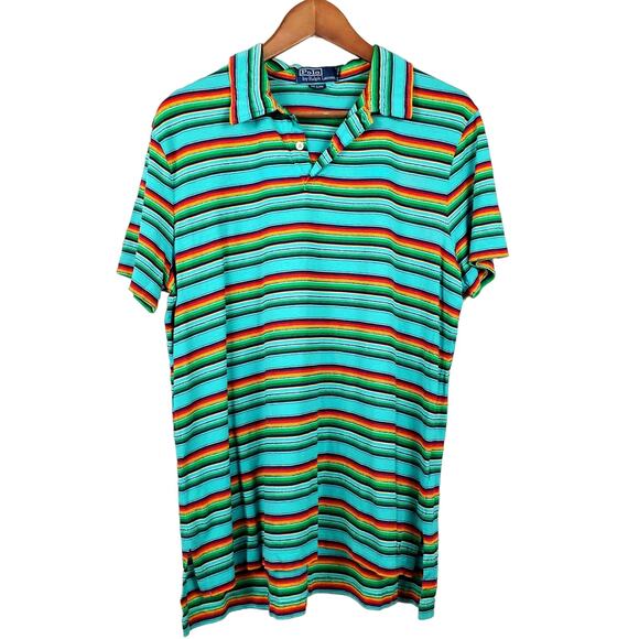 Polo Teal Rainbow Stripe Polo - M - Picture 1 of 5